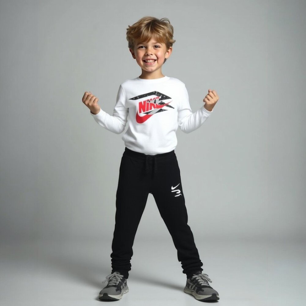 Nike 3 Brand Boys Outfit Set Sweatpants Joggers Long Sleeve Shirt 5 6 Years NWT